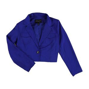 ADRIENNE LANDAU Womens Flap Pocket One Button Blazer Jacket, Blue, NWT